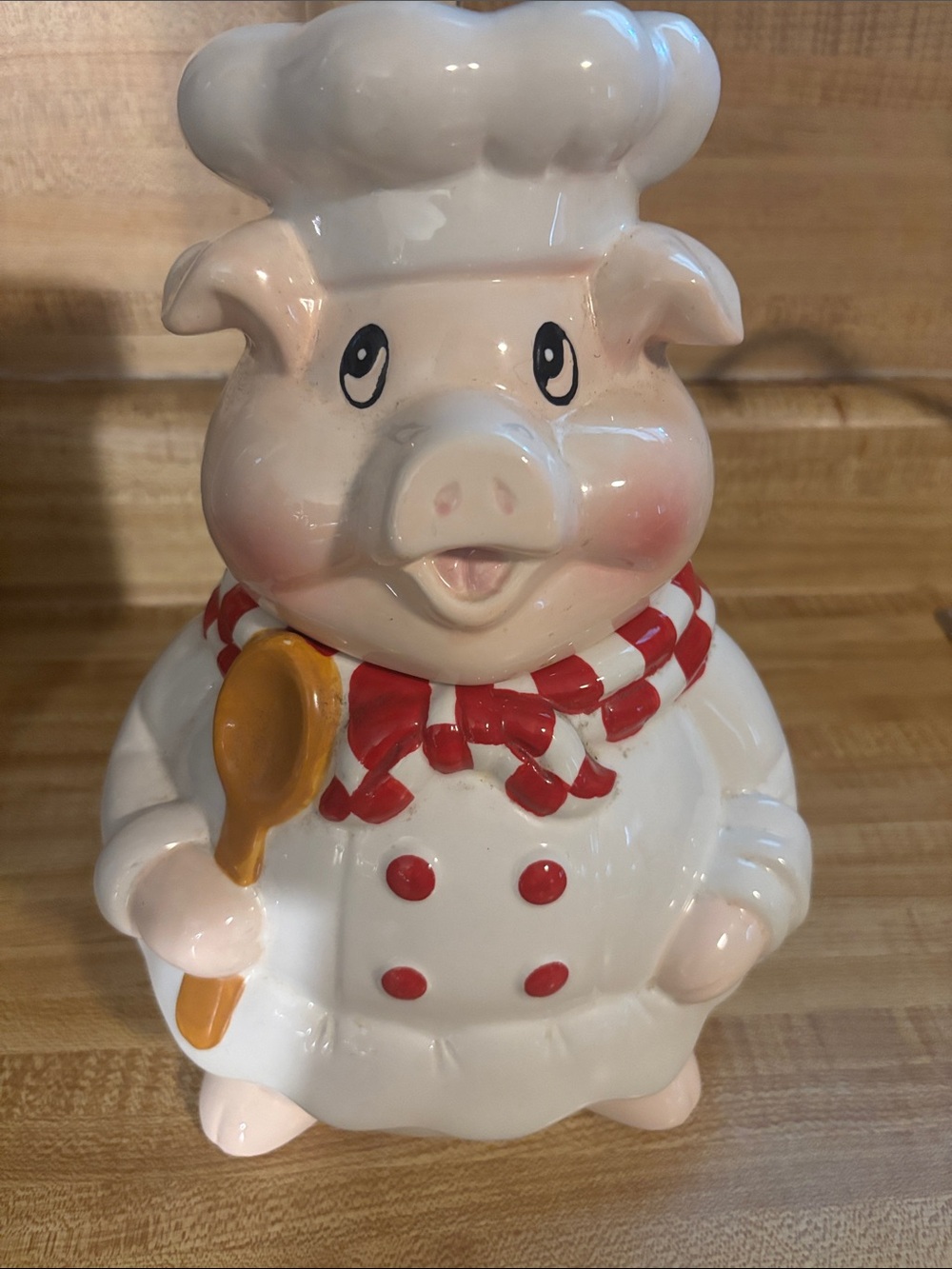 Ceramic Chef Pig Cookie Jar - White with Red Accents